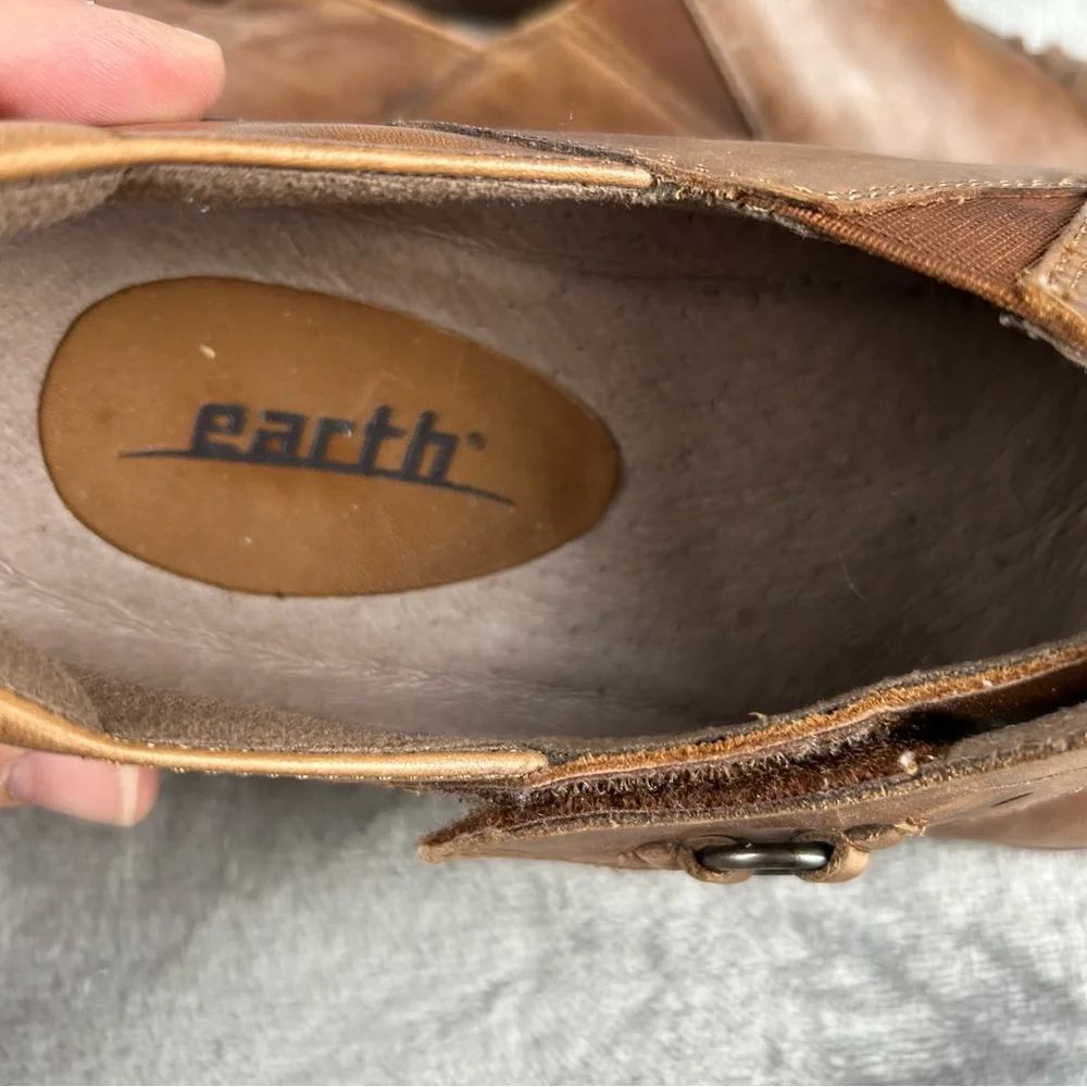 Earth Amity Loafers Womens 7.5 Brown Leather Comfort Flats‎ Shoes Adjust Strap